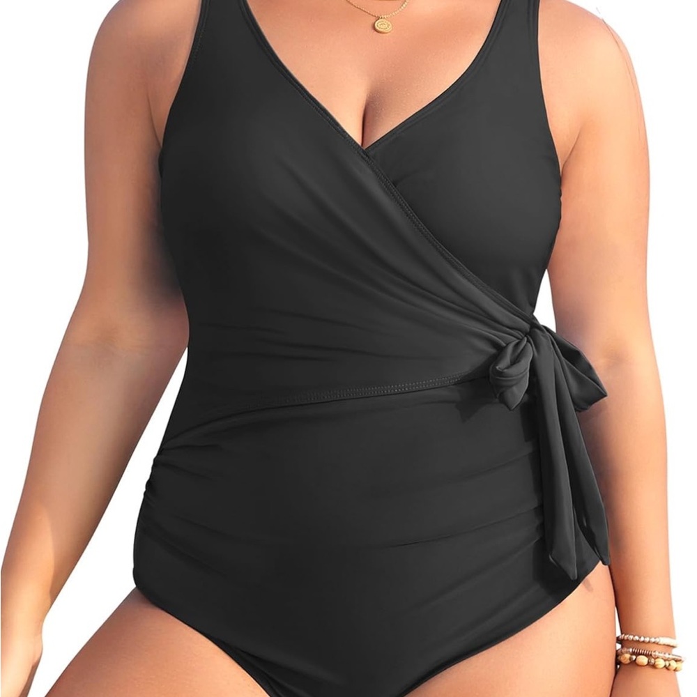 Younique Black One Piece Wrap Style Swimsuit Bathing suit 18w NWT